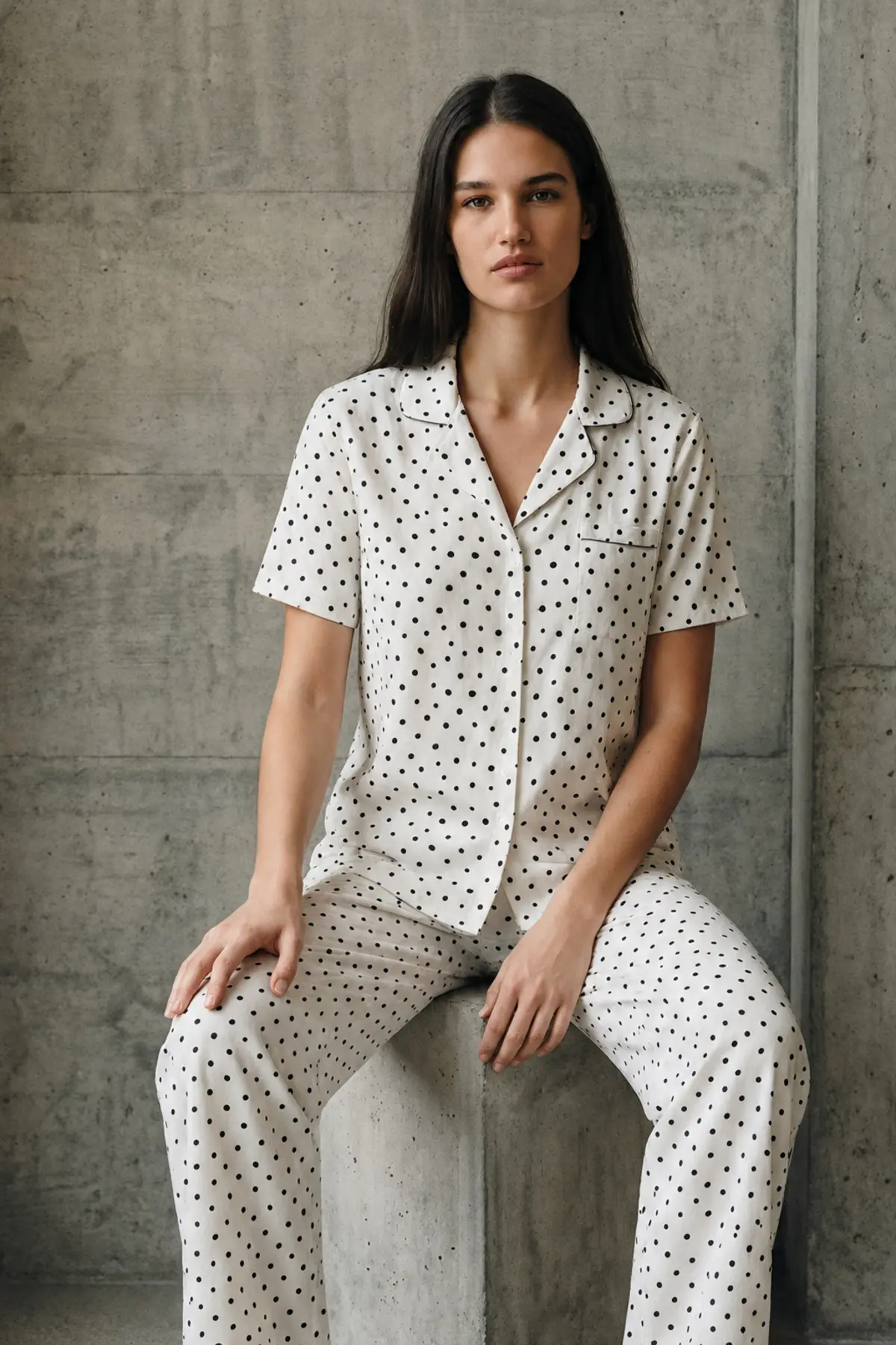 V Yaka Düğmeli Casual Kar Beyaz Pijama Takımı