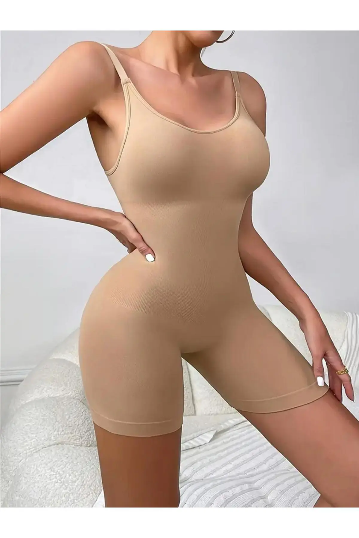 body yüksek bel tam boy 9050 Bej