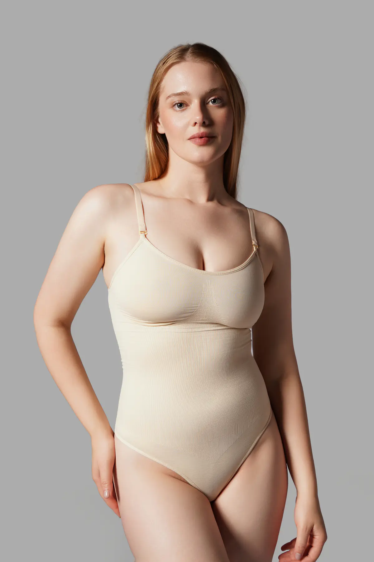 string zıbın sıkılaştırıcı toparlayıcı örme kumaş body 9052 Bej