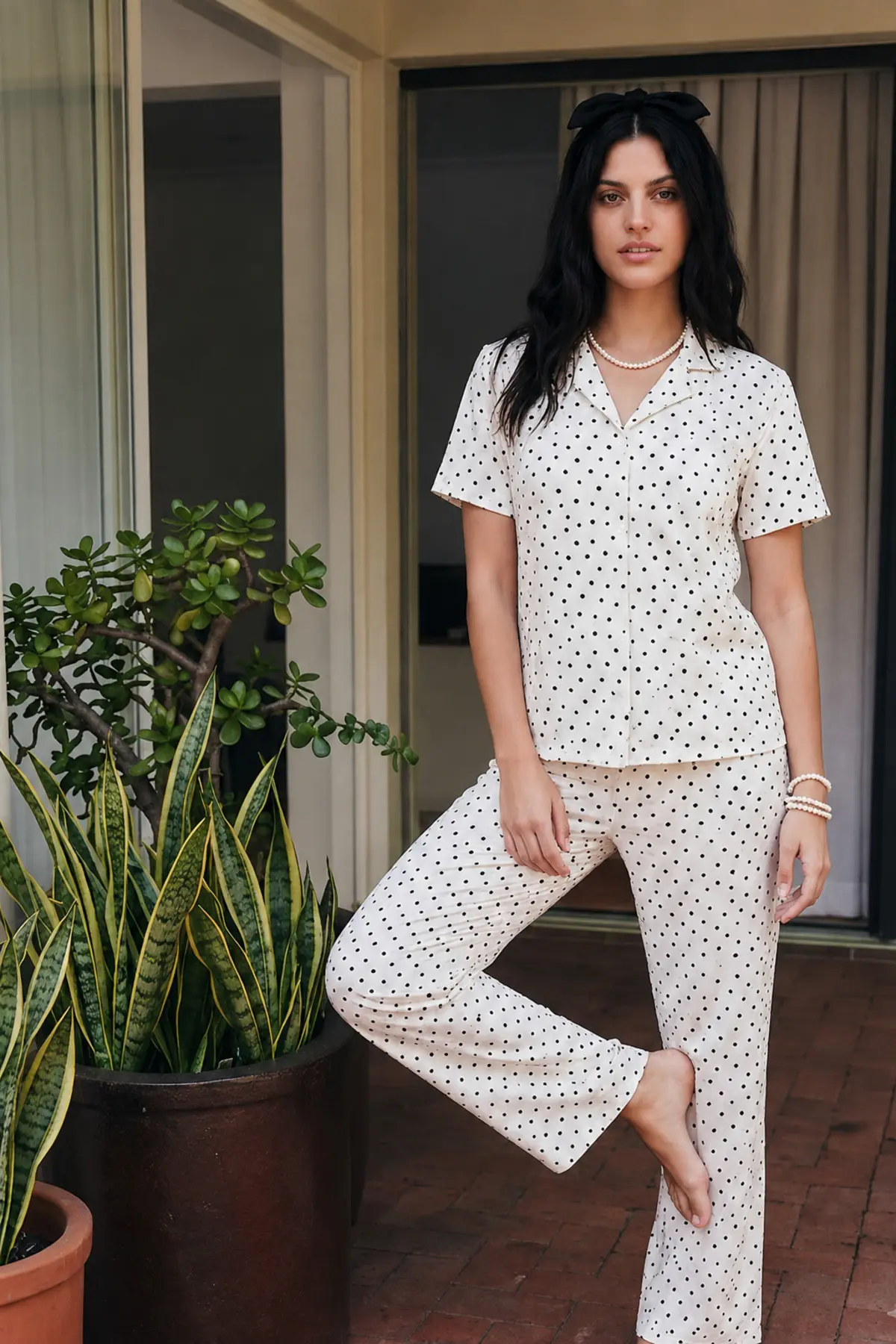Viskon Karışım Homewear Kar Beyaz Pijama Takımı