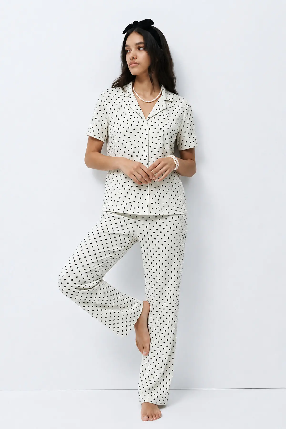 Standart Boy Elastanlı Kar Beyaz Pijama Takımı
